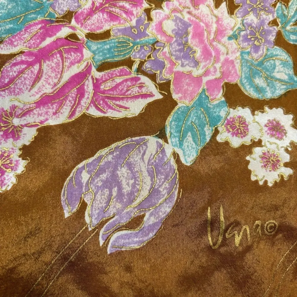 Vintage 1960’s Vera Neumann Silk Tout Soie‎ Ling Bronze Floral Scarf